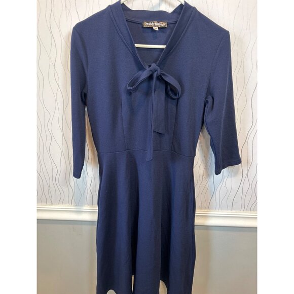 Oxiuly Fashion Dress Women's‎  Navy Blue pockets Fit & Flare Office Career sz M - Picture 4 of 12